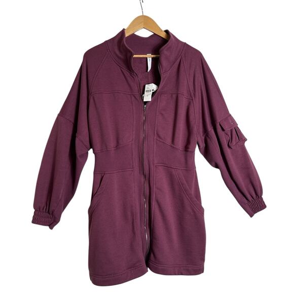 Anthropologie Daily Practice Zip Front French Terry Sweatshirt Dress XL Plum - Picture 2 of 10